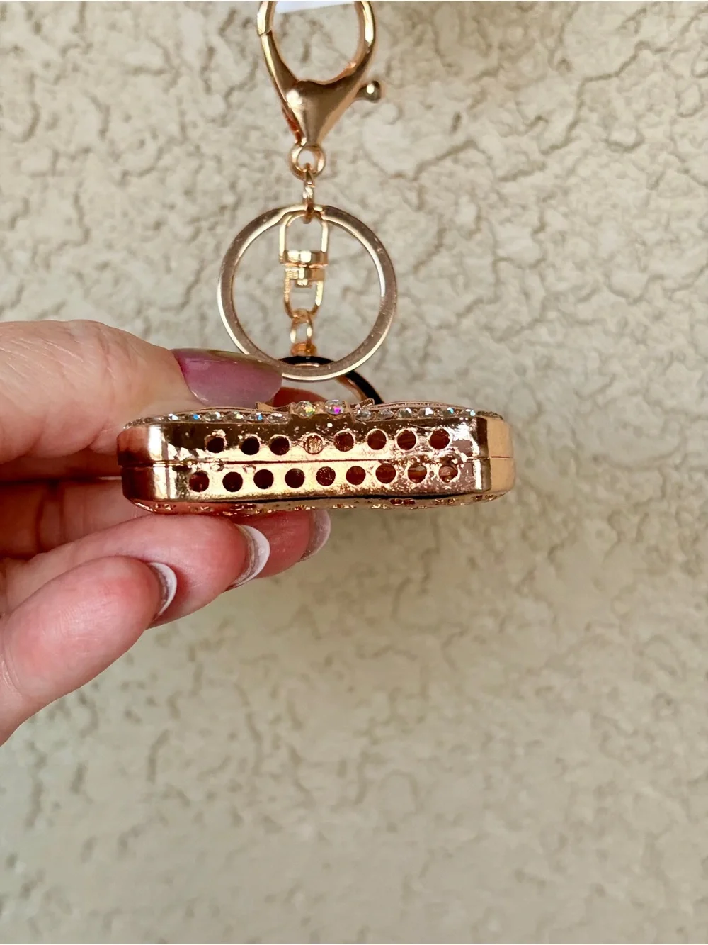 Posh Gold-tone Rhinestone Black & White Striped Purse Keychain
